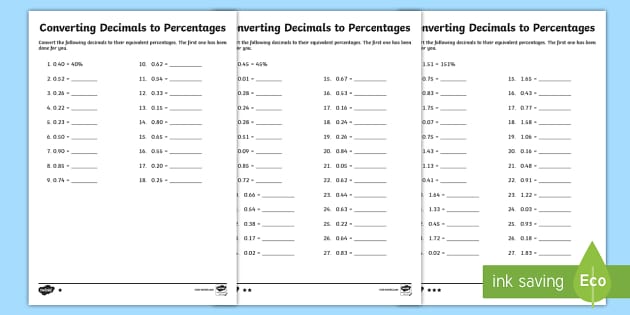 Converting Percentages to Decimals Differentiated Worksheet / Worksheets