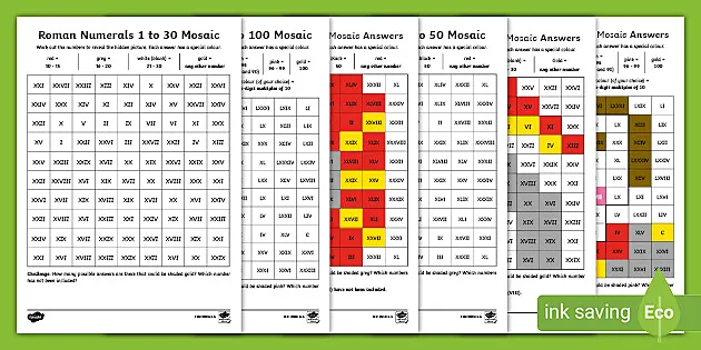 Roman Numerals To 100 Mosaic Activity Maths Resources