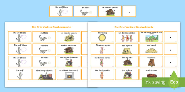 Die Drie Varkies Sinsbou Kaarte - Twinkl