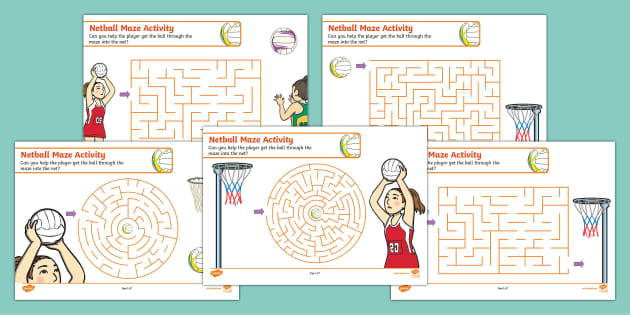 FREE! - Collection of Netball Maze Activity Worksheets | Twinkl KS1