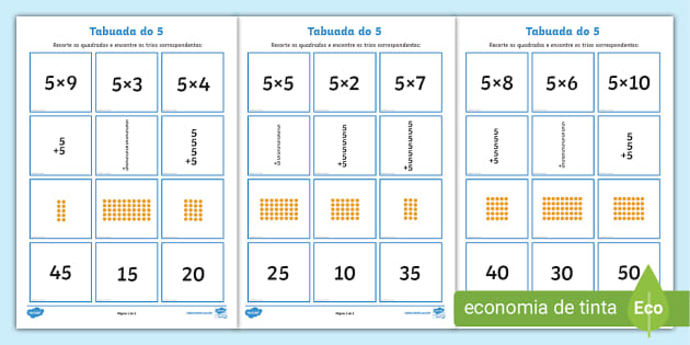 Tabuada do até o 5 - Recursos de ensino