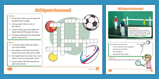 Sports Crossword Clues Ball Sports Home Learning