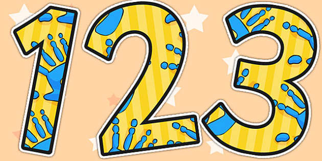 A4 Blue and Yellow Handprint Themed A4 Display Numbers - numbers