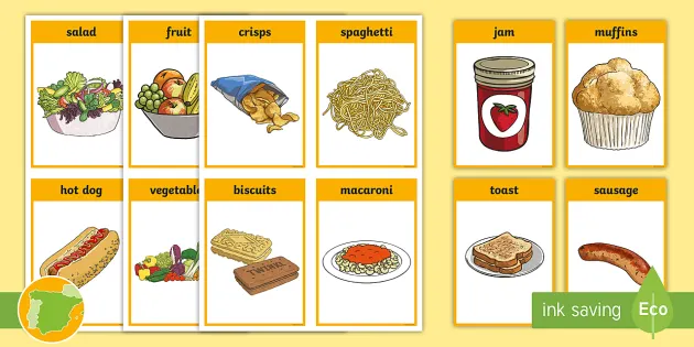 A2 Tarjetas de vocabulario: La comida en inglés - Twinkl
