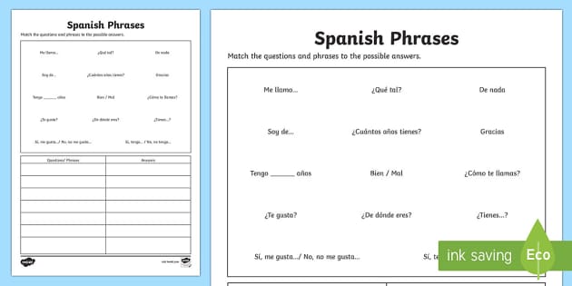 Spanish Common Questions and Answers Matching Worksheet / Worksheet