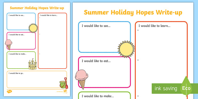 Summer Holiday Hopes Write Up Worksheet / Worksheet