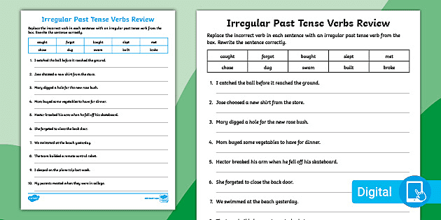 irregular verbs worksheet past tense verbs review activity