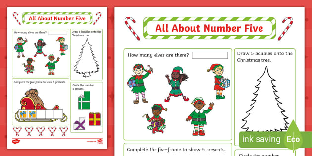 All About Number Five Christmas Activity Sheet | Twinkl
