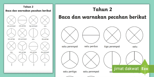 Lembaran Kerja Sebut dan Warna Pecahan Tahun 2  Twinkl