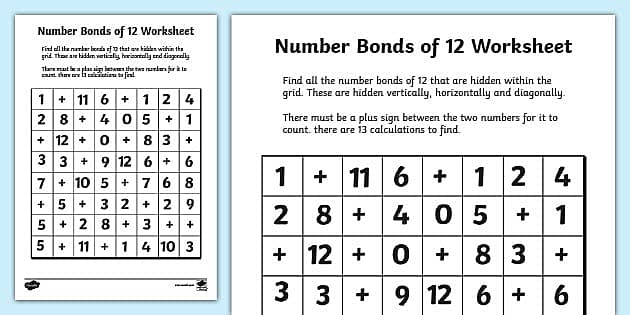 Number Bonds to 12 Wordsearch (teacher made) - Twinkl