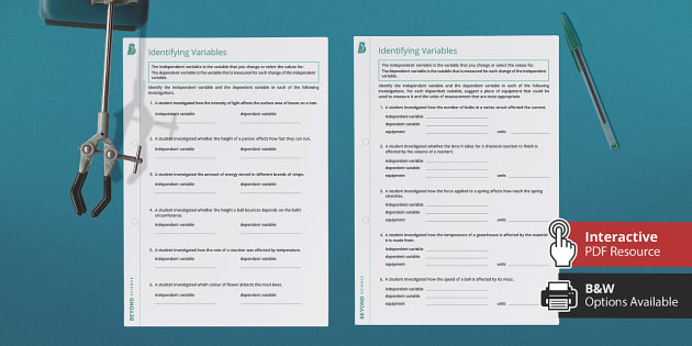 Independent and Dependent Variables Science Sheet | Beyond