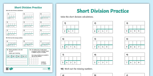short division problem solving year 5