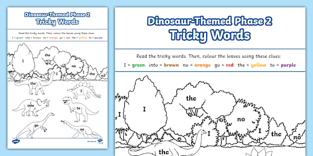 EYFS Dinosaur-Themed Phase 2 Tricky Words Colouring Activity