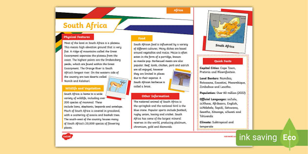 Ks2 South Africa Fact File Geography Teacher Made 1188