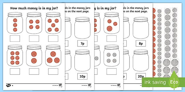 how much money is in my jar british money differentiated worksheet