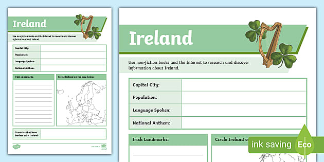 Ireland Fact File Worksheet (teacher made) - Twinkl