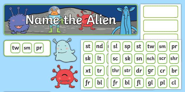 Phase 4 Phonics Name the Alien Display Pack - EYFS, Reception, KS1, Year 1