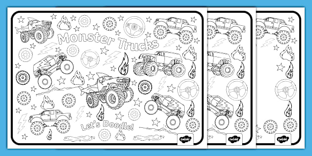 Monster Truck Doodle Colouring Pages - Twinkl - KS1 - Twinkl