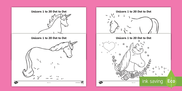 Unicorn Dot To Dot 1 To 20 Worksheets Templates Twinkl