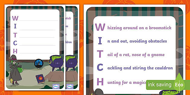 Witch Acrostic Poem Example (teacher made) - Twinkl