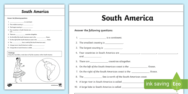 south america worksheet teacher made