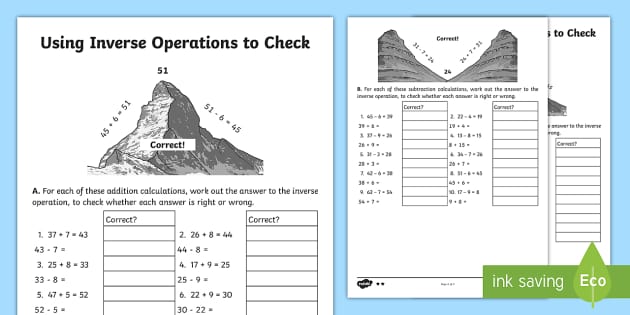 Inverse Operations to Check Answers Worksheet (teacher made)