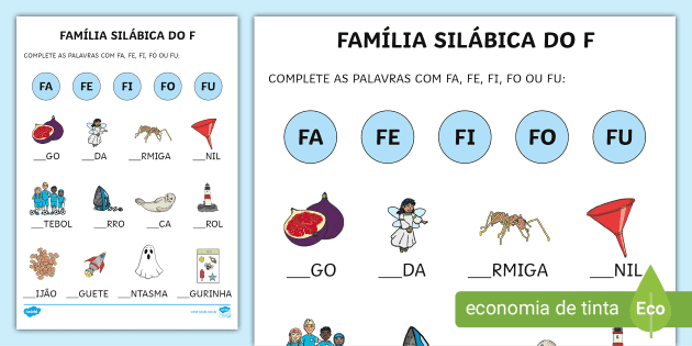 Atividade com a Família Silábica do F (teacher made)