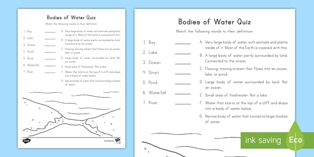 Bodies of Water Quiz (teacher made) - Twinkl
