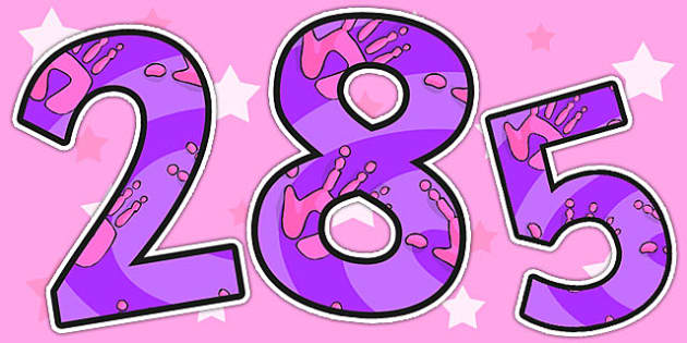 Pink and Purple Handprint Themed A4 Display Numbers - handprint