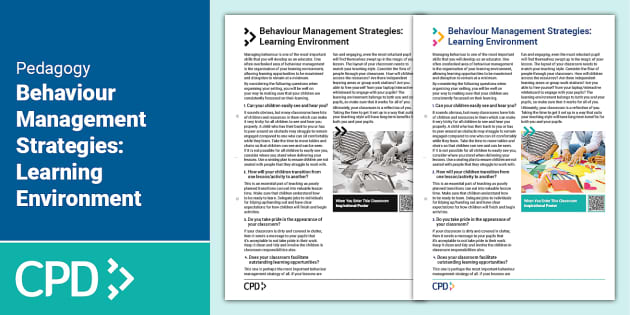 Behaviour Management Strategies: Learning Environment CPD