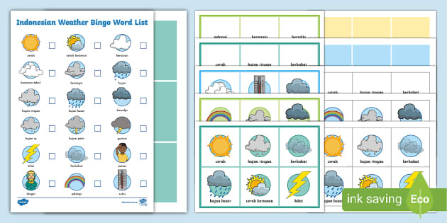 Indonesian Weather Bingo Game - Twinkl Australia - Twinkl