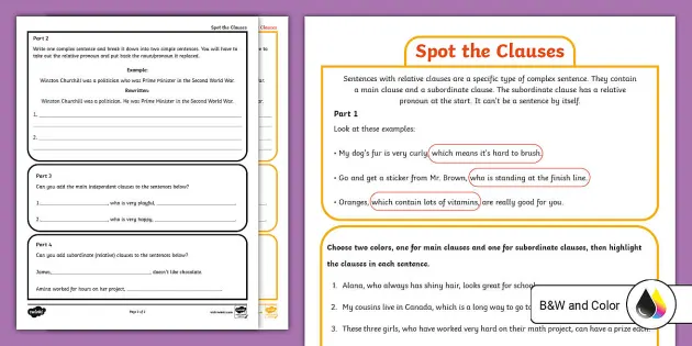 Spot the Clauses Activity for 6th-8th Grade (Teacher-Made)