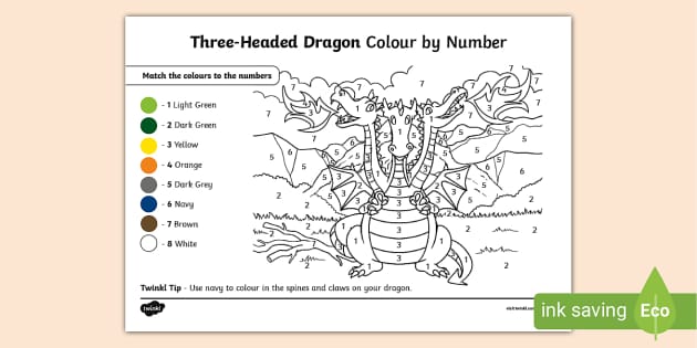 Free Three Headed Dragon Colour By Number Teacher Made