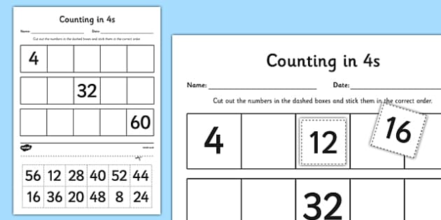 Counting in 4s Cut and Stick Worksheet / Worksheet - Twinkl