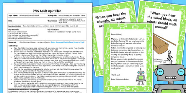 Robot Listening and Movement Game EYFS Adult Input Plan and Resource Pack
