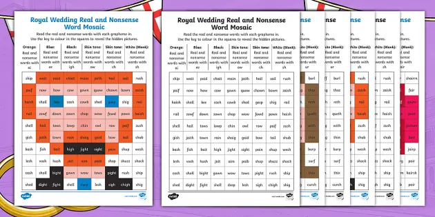Royal Wedding Phase 3 Phonics Mosaic Worksheets Twinkl