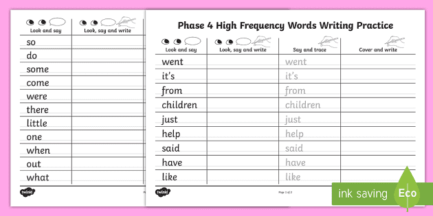 Phase 4 High Frequency Words Writing Practice Worksheets Phase