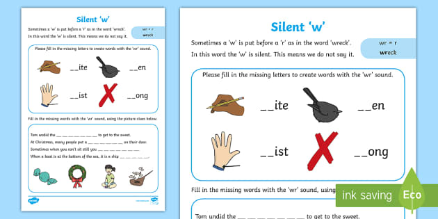 silent w phonics worksheets and games - Galactic Phonics