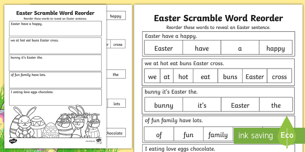 easter sentence unscramble teacher made