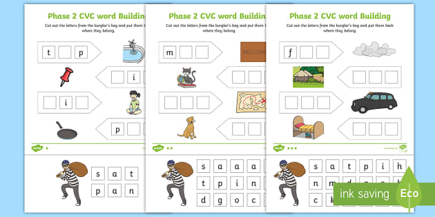 phase 2 cvc word building reception english worksheets pdf