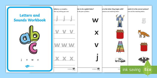 Free Letters And Sounds Workbook J V W X Teacher Made