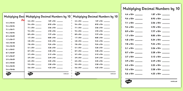 multiplying decimals by 10 worksheet a5 worksheet