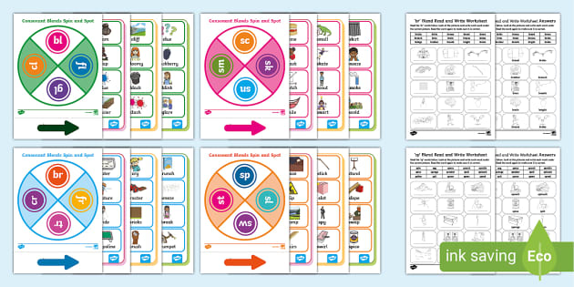 Consonant Blends Spinner Games Illustrated Pack Twinkl