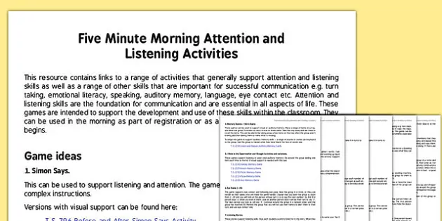 five minute attention and listening skills activities