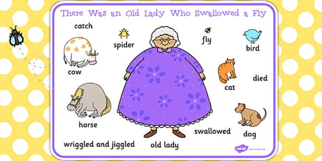 There Was an Old Lady Who Swallowed a Fly Word Mat - Twinkl