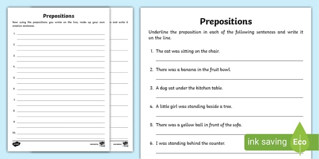 Underline the Preposition Worksheet