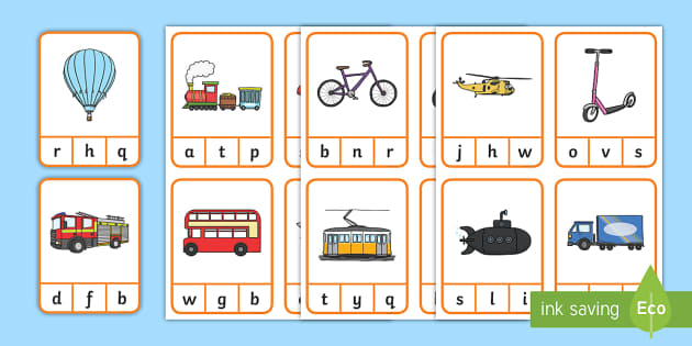 Initial Sounds Transport-Themed Peg Matching Game - Twinkl