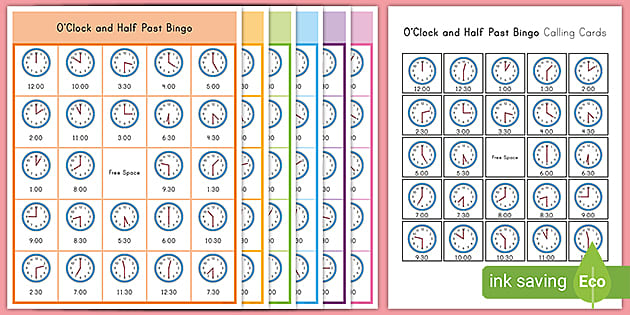 Time Bingo Oclock And Half Past Math Teaching Resources