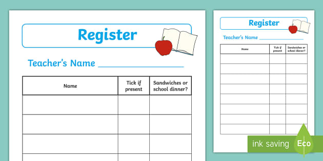 School Role Play Register Template 