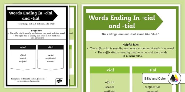 Words Ending In -cial and -tial Poster - Twinkl